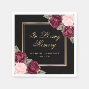 Black Gold Red Pink Floral Memorial Funeral Napkin
