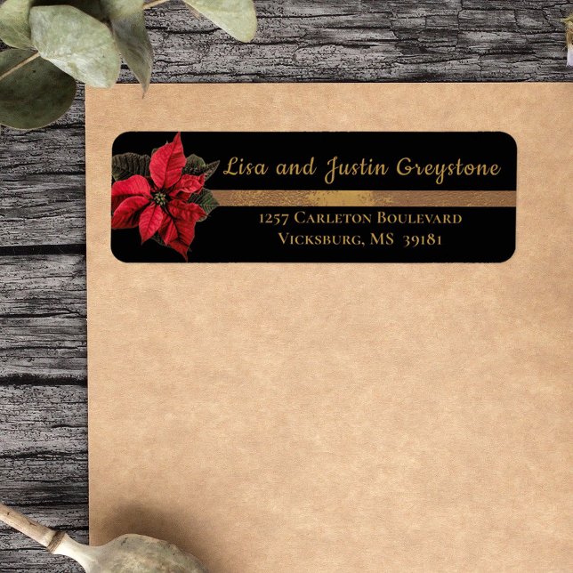 Black/Gold & Red Poinsettia Return Address (Creator Uploaded)