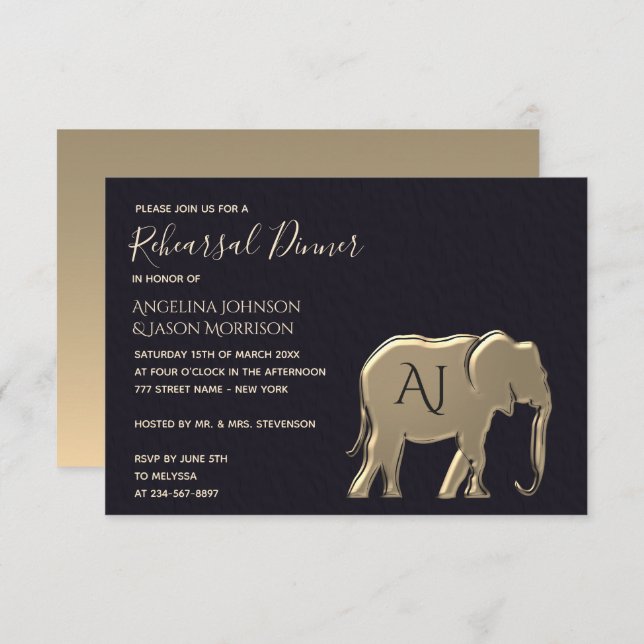 Black Gold Rehearsal Dinner Invitation (Front/Back)