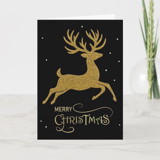 Black & Gold Reindeer Christmas Card (Front)