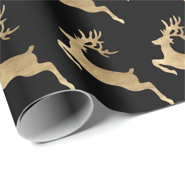 Black Gold Reindeer Holidays Christmas Delicate Wrapping Paper (Roll Corner)