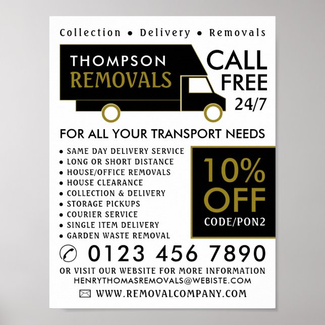 Black & Gold Removal Van Company Advertising Poster (Front)