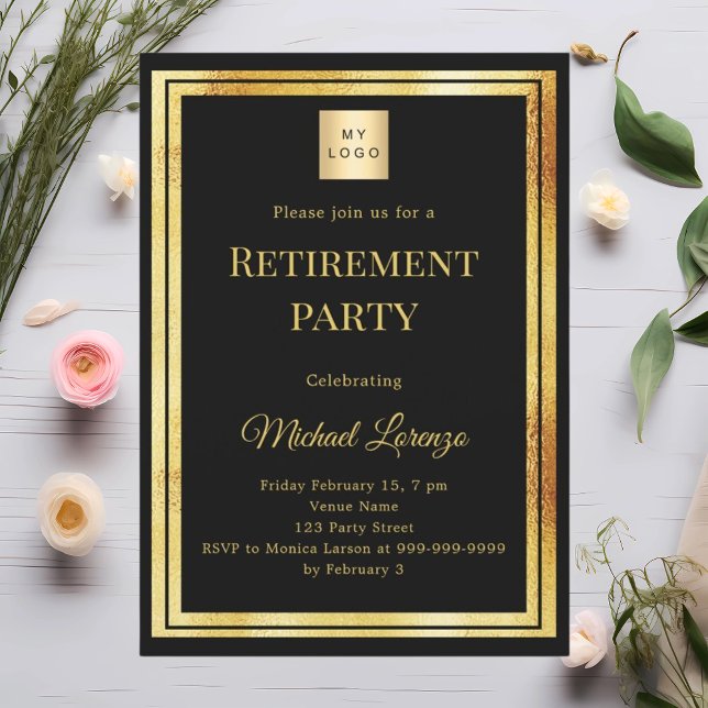 Black gold retirement party business logo invitation (Creator Uploaded)