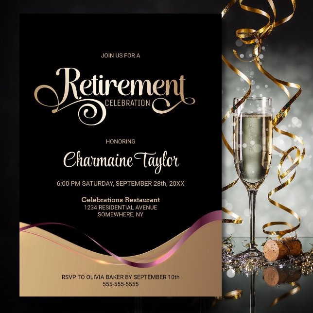 Black Gold Retirement Party Invitation (Creator Uploaded)