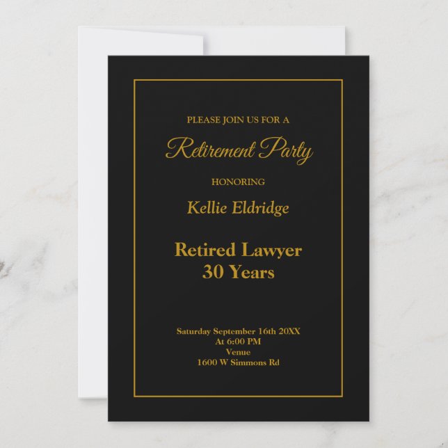 Black/Gold Retirement Party Invitation (Front)