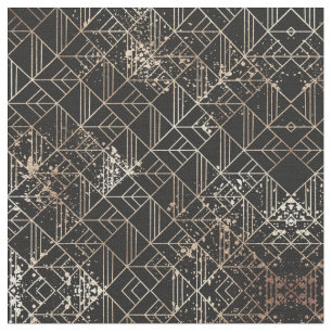 Black Gold Retro Art Deco Geometric Paint Splatter Fabric