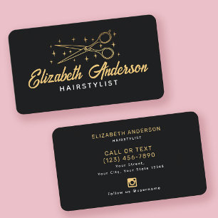 Black & Gold Retro Typography Hairstylist Business Card