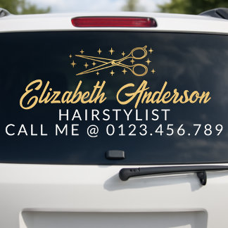 Black & Gold Retro Typography Hairstylist Car