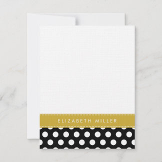 Black & Gold Ribbon Polka Dots Monogram Note Card