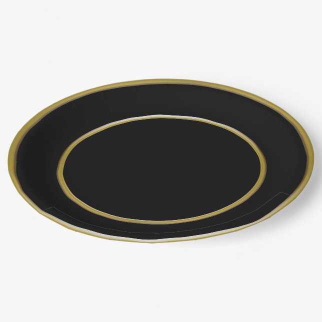 Black Gold Rim Formal Dinner Paper Plate (Angled)