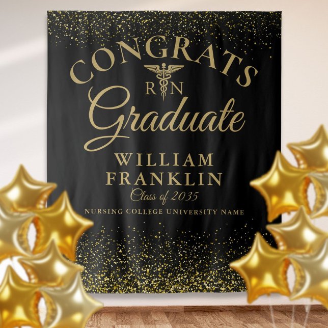 Black Gold RN Nursing Graduation Photo Backdrop Tapestry (Black Gold RN Nursing Graduation Photo Backdrop)