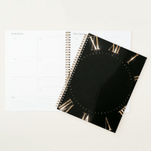 Black Gold Roman Numerals Clock New Year Planner