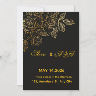 Black & Gold Romantic Wedding Invitation Elegant