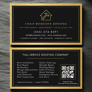 Black Gold Roofing Construction Services QR Code Business Card
