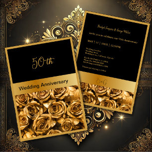 black gold rose 50th wedding anniversary card