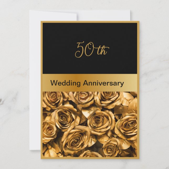 black gold rose 50th wedding anniversary card (Front)
