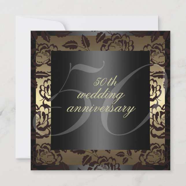 Black & Gold Rose 50th wedding anniversary Invite (Front)