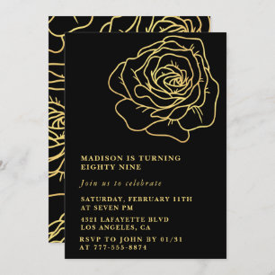 Black Gold Rose 89th birthday invitations 