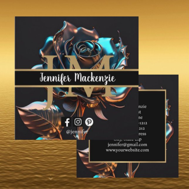 Black Gold Rose AI Generated Roses Square Business Card (Creator Uploaded)