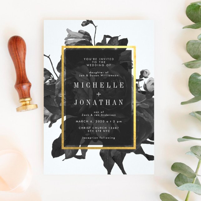 Black Gold Rose Bouquet Wedding Invitation (Creator Uploaded)