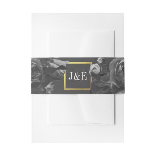 Black Gold Rose Bouquet Wedding Invitation Belly Band