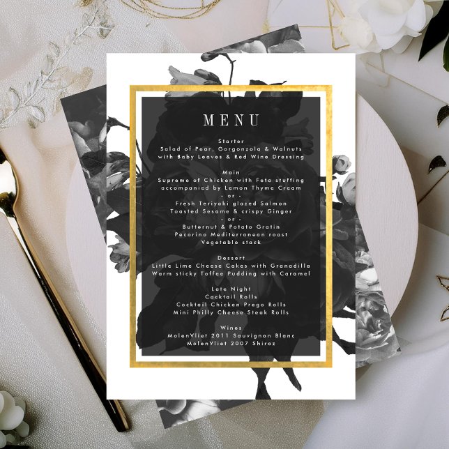Black Gold Rose Bouquet Wedding Menu (Creator Uploaded)
