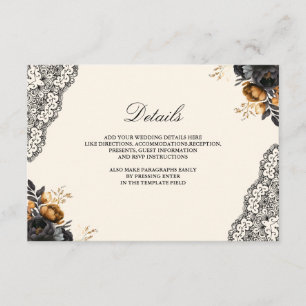 Black Gold Roses Lace Cream Gothic Wedding Details Enclosure Card