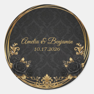 Black Gold Royal Crown Elegant Wedding Classic Round Sticker