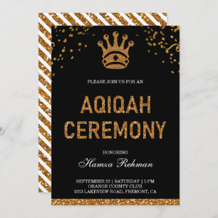 Black Gold Royal Crown Prince Aqiqah Invitation