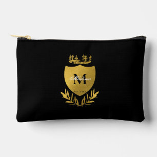 Black & Gold Royal Emblem Shield Monogram Accessory Pouch