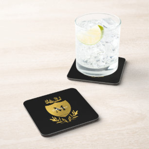 Black & Gold Royal Emblem Shield Monogram Coaster