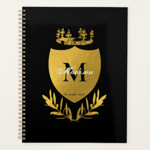 Black & Gold Royal Emblem Shield Monogram Planner