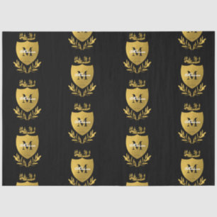 Black & Gold Royal Emblem Shield Monogram Tissue Paper