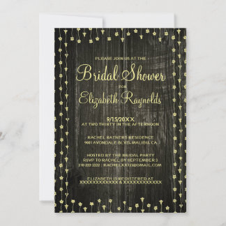 Black & Gold Rustic Country Bridal Shower Invites
