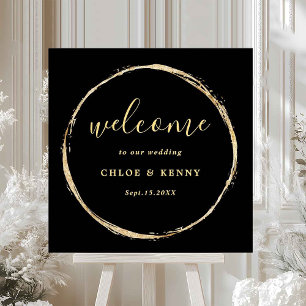 Black & Gold Rustic Gold Circle Wedding Welcome Poster