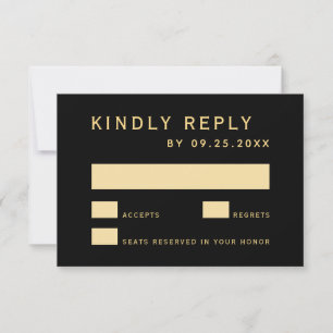 Black & Gold Rustic Gold Frame Ampersand Wedding RSVP Card