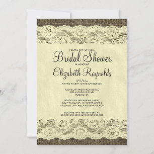 Black & Gold Rustic Lace Bridal Shower Invitations