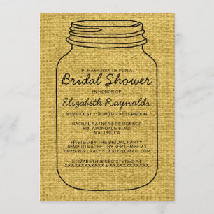 Black Gold Rustic Mason Jar Bridal Shower Invites