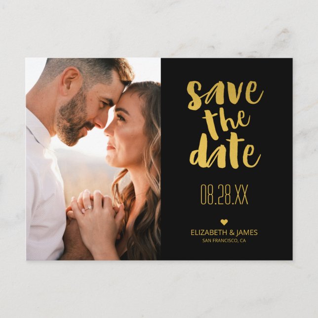 Black Gold Rustic Modern Save The Date Photo Postcard (Front)