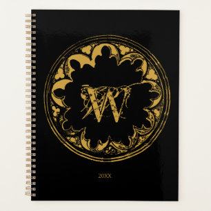 Black & Gold Rustic Vintage Distressed Monogram Planner