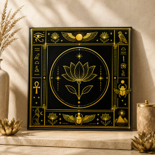 Black Gold Sacred Lotus Spiritual Decor Art Tile
