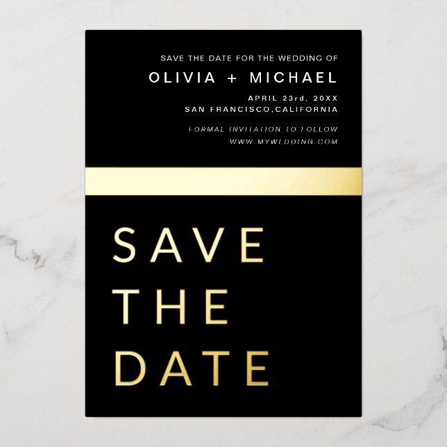 Black Gold Save the Date Elegant (Front)