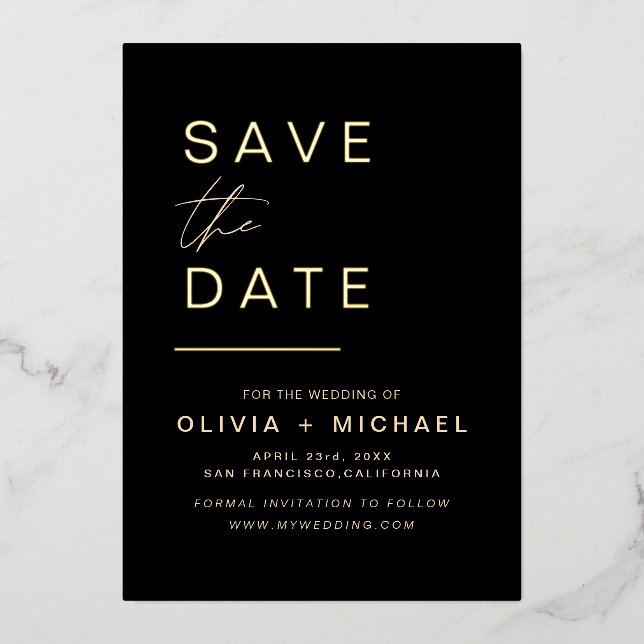 Black Gold Save the Date Elegant Photo Minimalist  (Front)