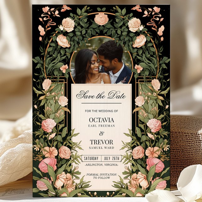 Black & Gold Save the Date with Pink Florals Invitation (Creator Uploaded)