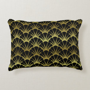 Black Gold Scallop Shells Classy Deco Scale Decorative Cushion
