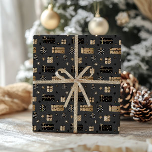 Black Gold Scandinavian Christmas Packages Pattern Wrapping Paper
