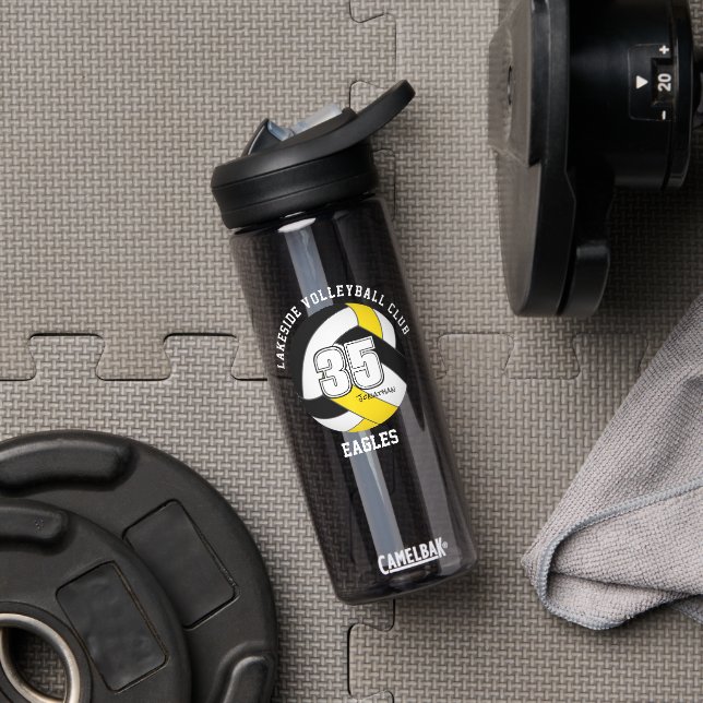 black gold school club team colours volleyball water bottle (Gym)