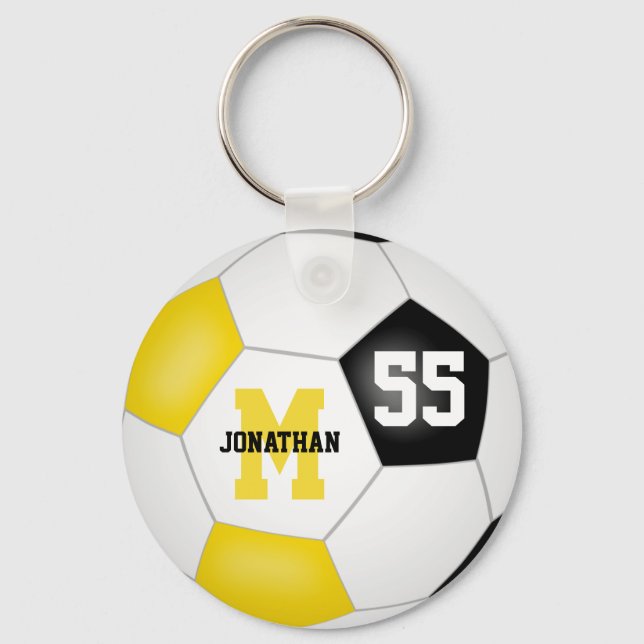 black gold school colours boys girls sports soccer key ring (Front)