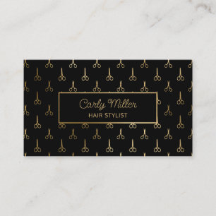 Black & Gold Scissor Pattern Hair Stylist Salon Business Card