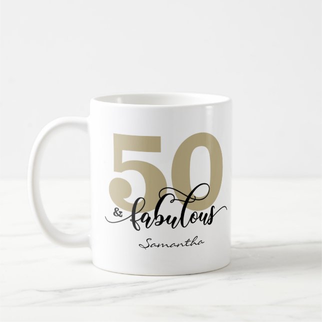 Black Gold Script 50 and Fabulous Birthday  Coffee Mug (Left)